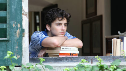 Timothée Chalamet in dem Film "Call Me By Your Name" mit seinem unverwechselbaren Charisma und selbstbewusstem Blick in die Kamera.