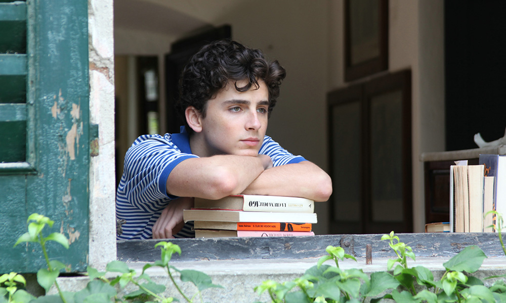 Timothée Chalamet in dem Film "Call Me By Your Name" mit seinem unverwechselbaren Charisma und selbstbewusstem Blick in die Kamera.