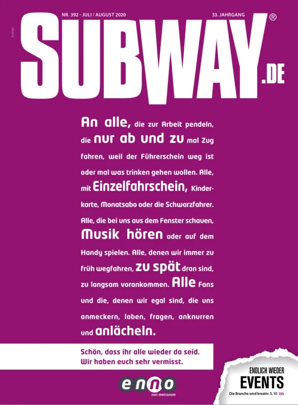 Titelseite SUBWAY Ausgabe 392
